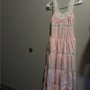 Frankie's Bikinis Dakota Maxi Pink and White Lace Dress